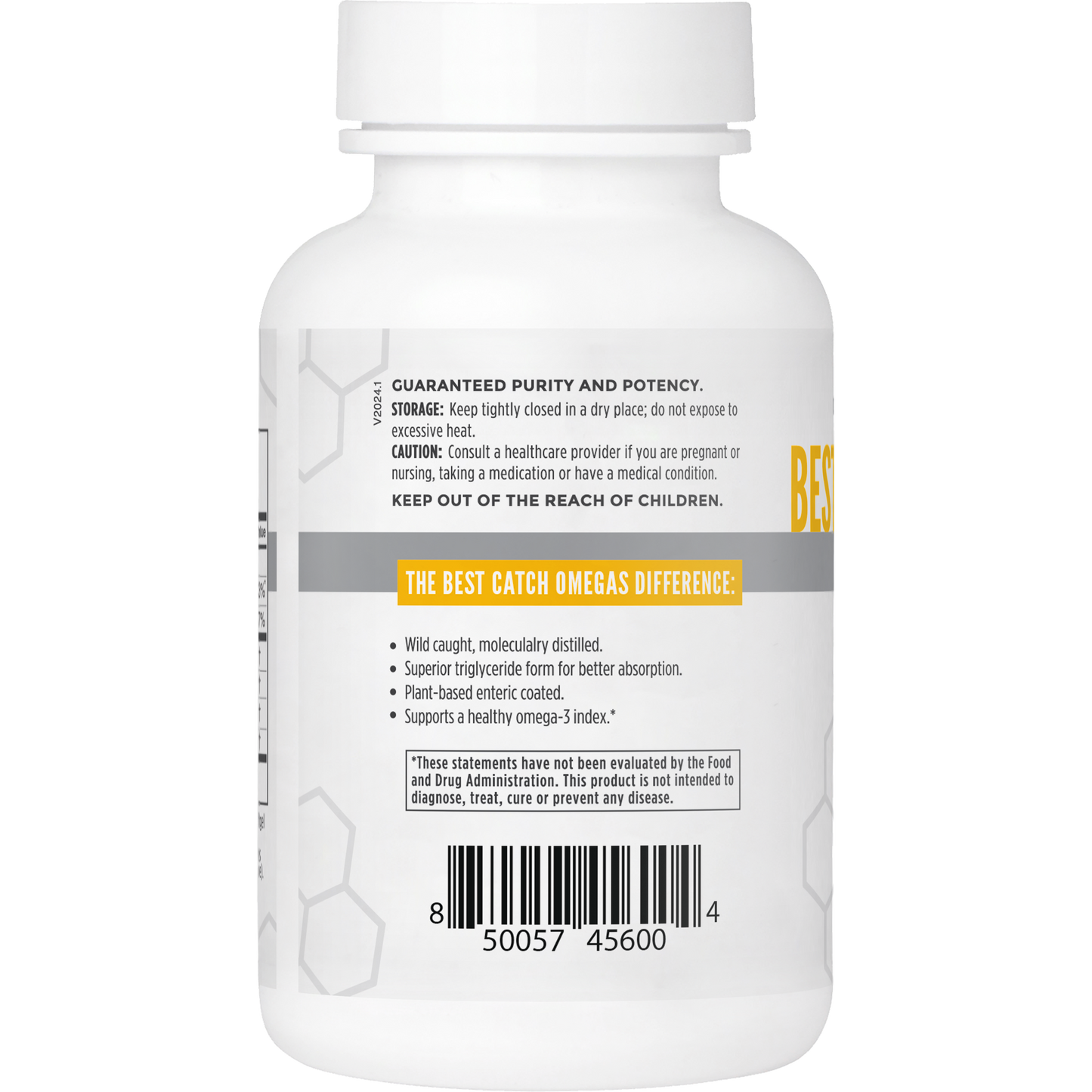 Side label information for Best Catch Omegas fish oil supplement by NBI