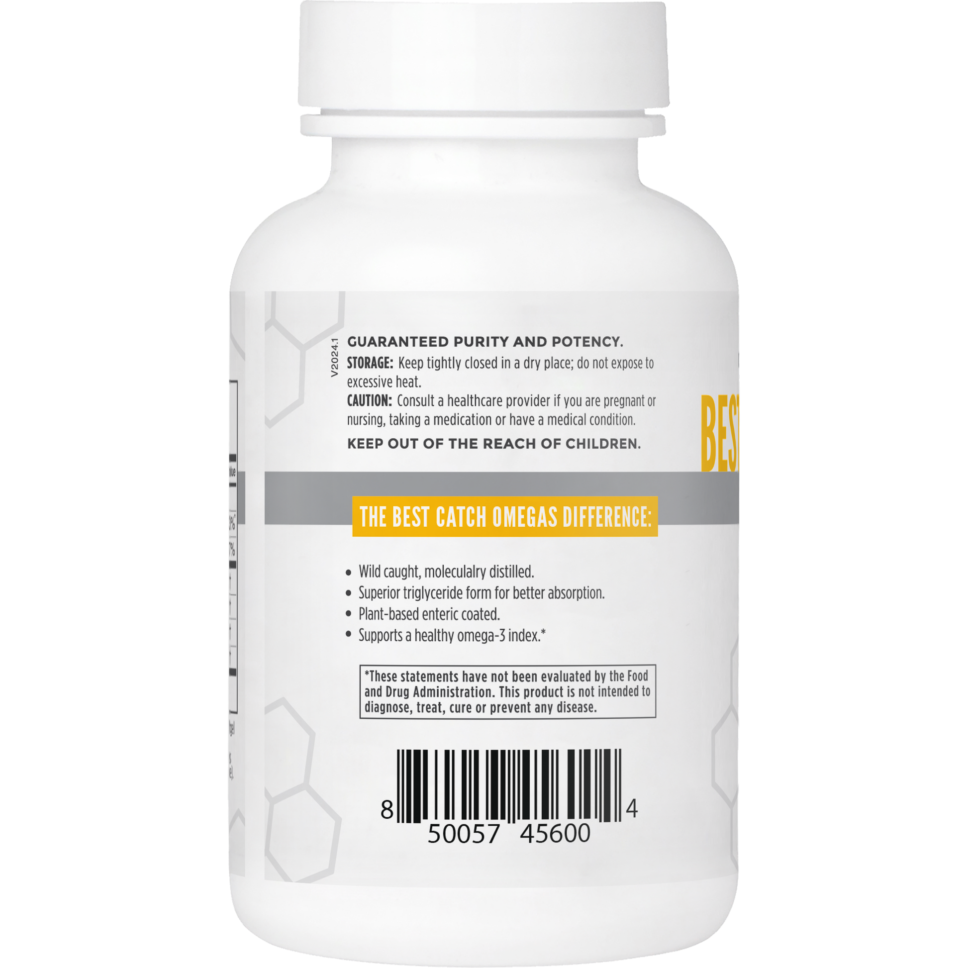 Side label information for Best Catch Omegas fish oil supplement by NBI