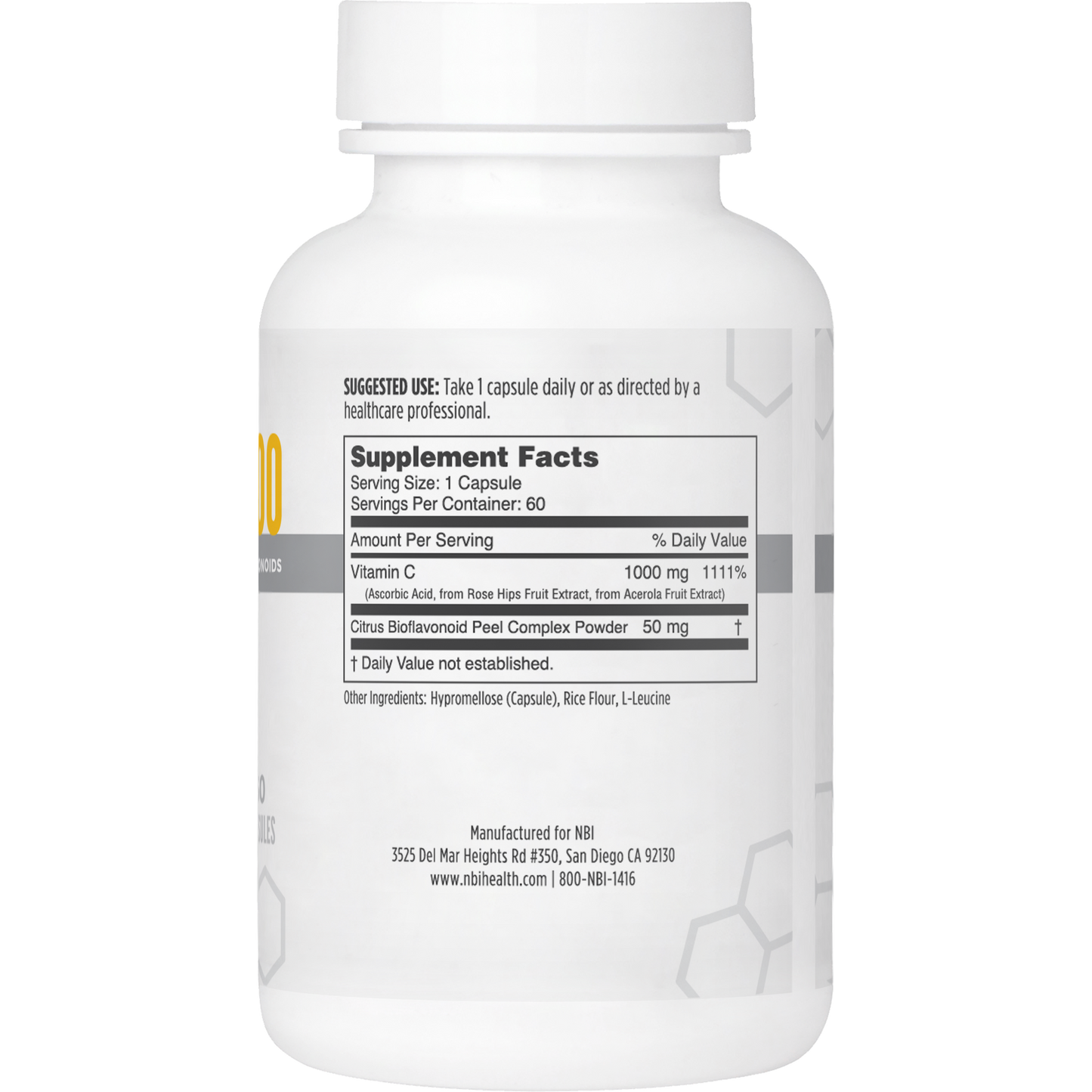 Supplement Facts panel for Vitamin C supplement by NBI