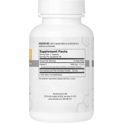 Supplement Facts panel for Vitamin C supplement by NBI